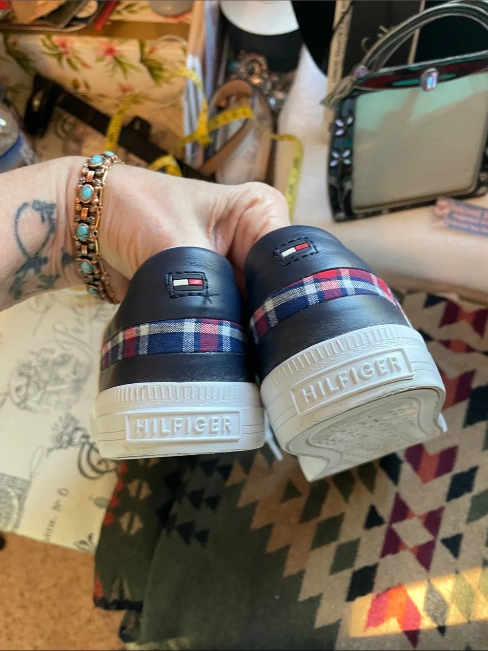 Tommy Hilfiger White Lace-Up Sneakers with Navy & Red Accents